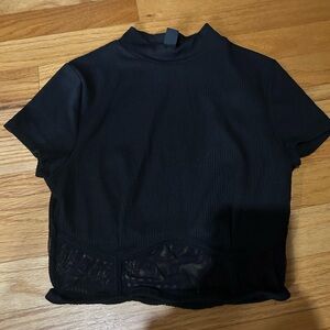 Windsor Black Embellished Crop T-Shirt with Mandarin Collar